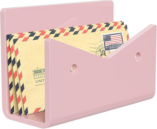 Mail Organizer Envelope Holder - Pink Acrylic Mail Holder Countertop Vertical Desk Organizer Small File Bill Document Notebook Letter Sorter for Home School Office Supplies
