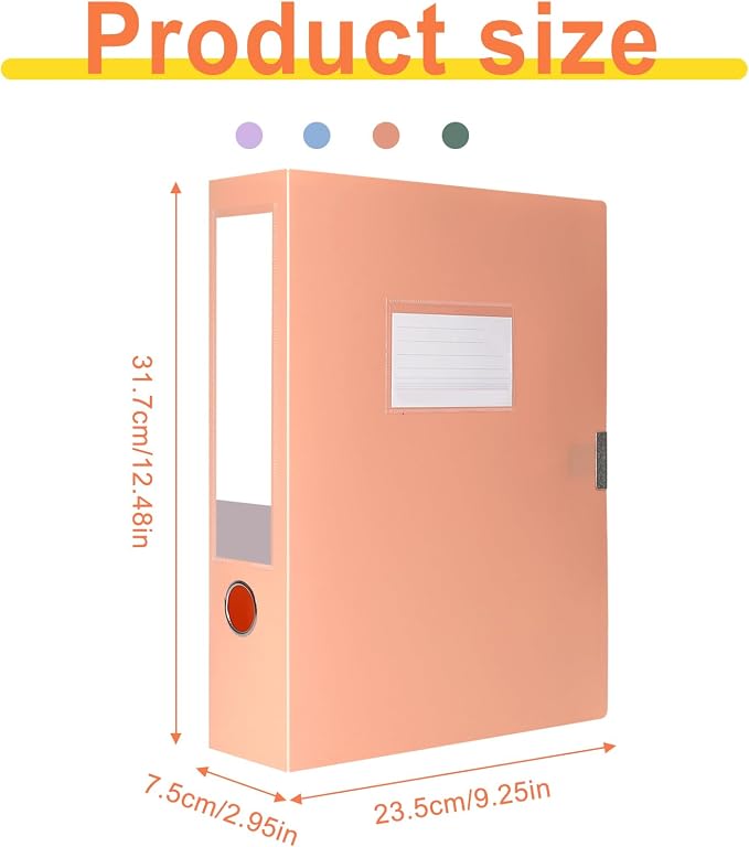 A4 Storage File Boxes Large Capacity Plastic Archives Cases with Lid, 75mm deep, 4 Colores Folding Document Storage Box for Office、Homes and School