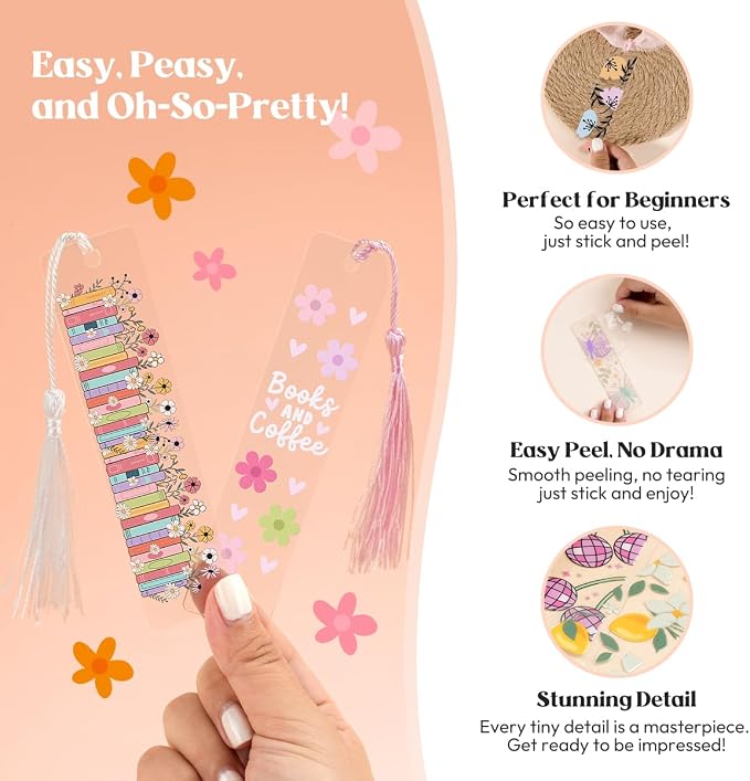 Kaciola 24PCS Acrylic Bookmark Blanks with 24PCS Booklover Theme UV DTF Stickers and 4 Colors Tassels,Blank Bookmarks UV DTF Transfers Stickers for DIY Crafts Hanging Tag Gift Bookmarks DIY