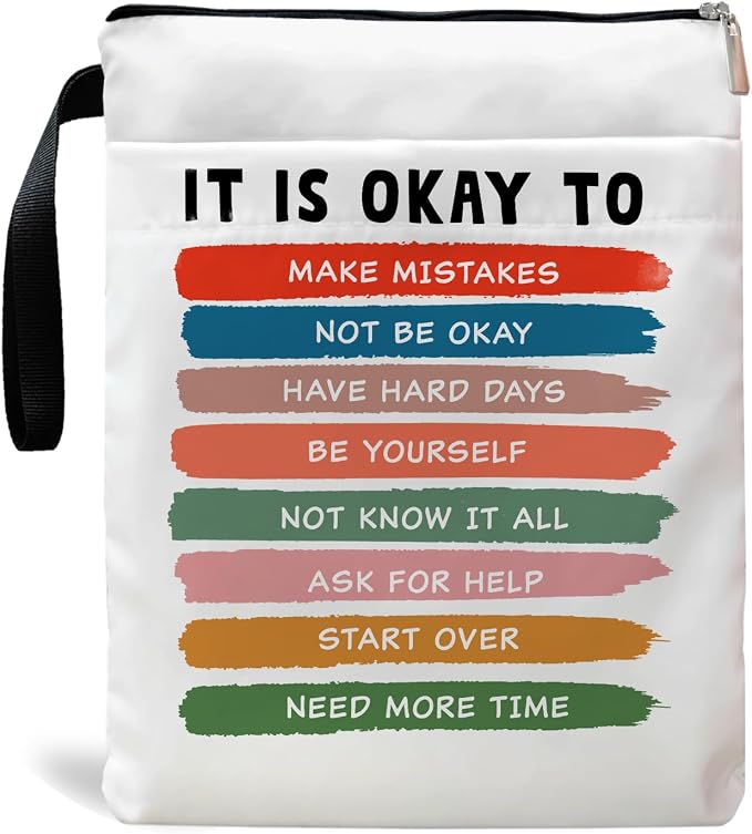 Inspirational Quote Book Sleeve, Book Covers for Paperbacks, Book Sleeve with Zipper, Book Lover Gifts, Bookish Gift Book Pouch for Women 11.4 x 9.05 Inch - It's Okay to Not Be Okay