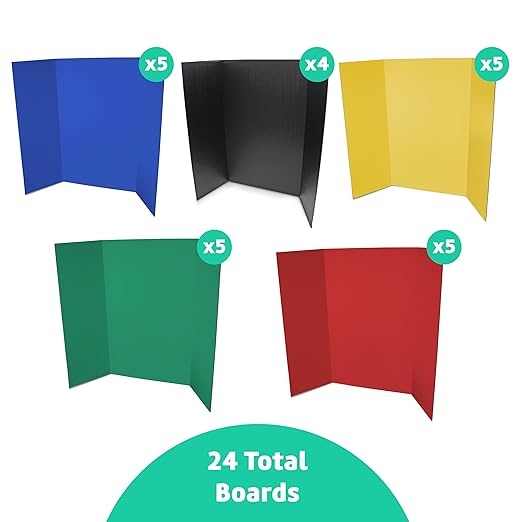 Flipside Products 36” x 48” Foam Project Boards for Presentations, Science Fair, School Projects, and Event Displays - Assorted Colors (Yellow, Green, Blue, Red, Black) 3/16'' Thick - 24 Pk