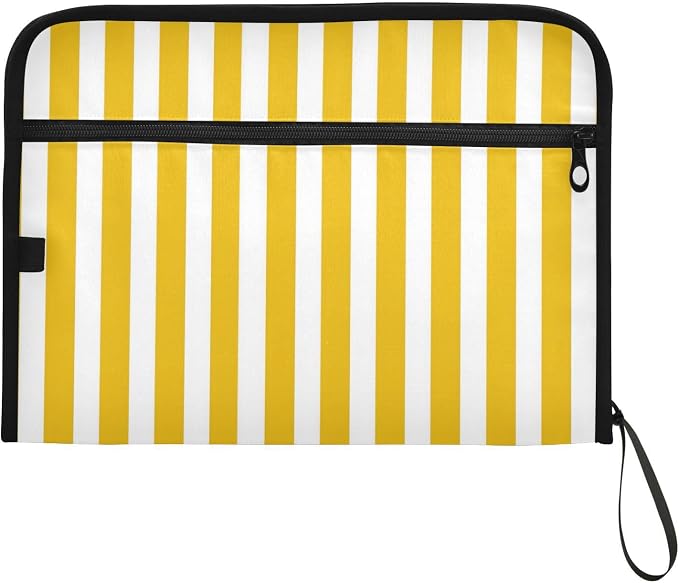 ALAZA Yellow White Striped 13 Pocket Expanding File Folder with Labels, Accordion File Folder File Organizer Letter A4 Paper for Office School Student