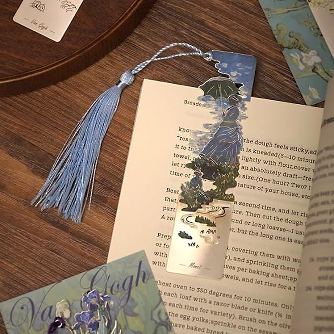 Metal Bookmarks with Tassel, Sliver Hollow Bookmark Monet Oil Painting Theme Bookmarks Art Bookmark for Book Lovers Writers Readers Children Teens Men Women Adults (Woman with Parasol)