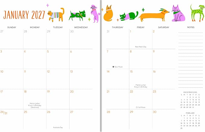 High Note 2027 Monthly Planner, 17-Month Planner: August 2026 – December 2027, 7.75" x 9.75", Furry Friends with Flexible Cover, Gold Foil, Project & Goal Planning Pages