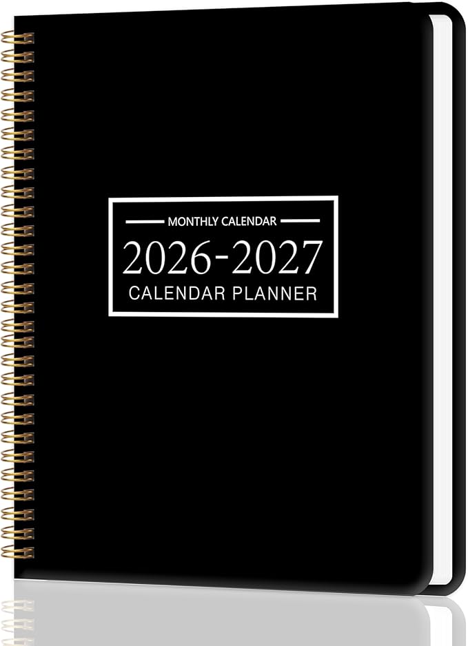 Monthly Planner 2026-2027, 2 year calendar 2026-2027 Calendar Book from Jan 2026 - Dec 2027 with Waterproof PVC Cover, 9'' x 11'', Organize Schedule for School, Office, Family,Black