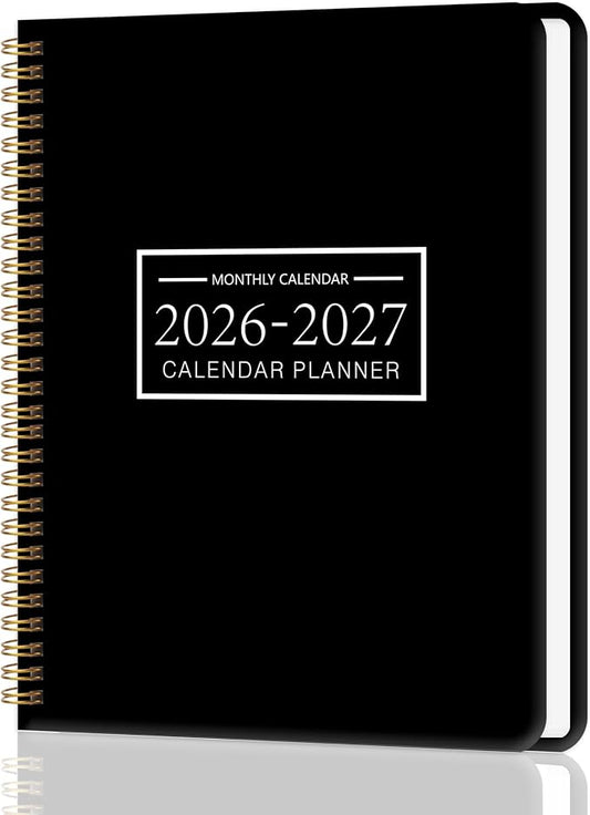 Monthly Planner 2026-2027, 2 year calendar 2026-2027 Calendar Book from Jan 2026 - Dec 2027 with Waterproof PVC Cover, 9'' x 11'', Organize Schedule for School, Office, Family,Black