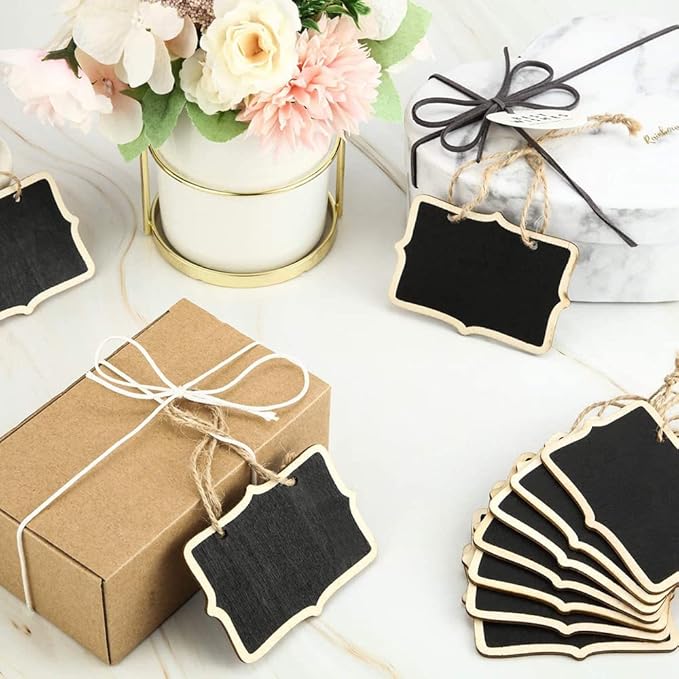 Hahiyo 3.15 x 2.36 Inch Double Sided Chalkboards with Hanging String Help Marking Easy Writing Quick Attach Wood Double-Sided Rectangle Blackboard 15 PCS for Message Signs Food Labels Wedding Party