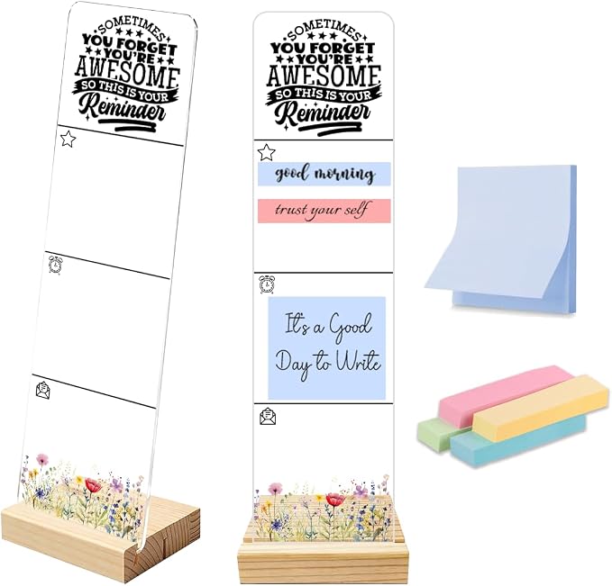 Sticky Note Holder Acrylic Monitor Memo Board Desk Organizers and Accessories Desk Decor Post It Note Holder with 200Pcs Sticky Notes Inspirational Reminder Desk Sign