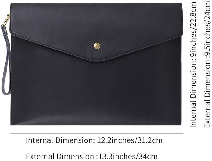 Wonderpool A4 Envelope File Holder -Lightweight Real Leather Multifunction Portfolio for Paper Document Stationery Organizer and Tablet Case PC Sleeve (Black)