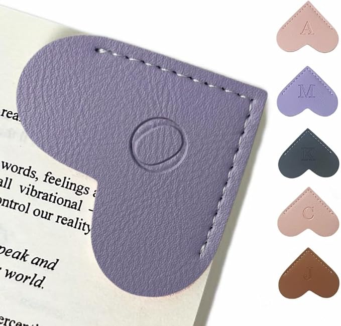 Personalized Leather Book Marks, Heart Bookmark, Unique Cute Handmade Letter Bookmarks Accessories for Reading Women, Teacher, Student, Book Lovers Book Mark Gifts (Purple, O)