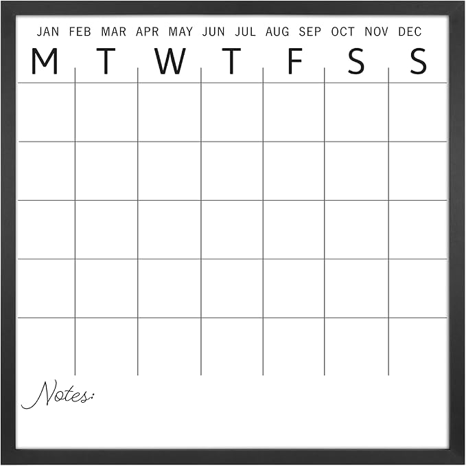 MCS Dry Erase Calander 30x30 Black Framed Monthly Calendar for The Wall, Stay Organized with Family Planner for Appointments, Sports, Events & More