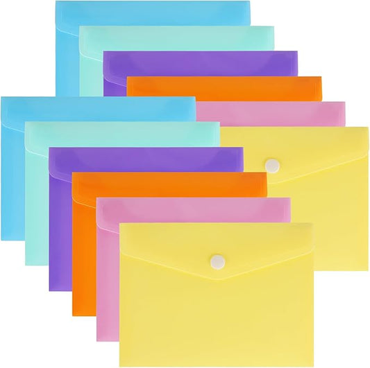 Plastic Envelopes 10 Pack Clear Document Folders，Plastic Envelopes with Snap Closure, Poly Folder File Folder for School Home Work Office Organization (9.4 * 6.7 inch)