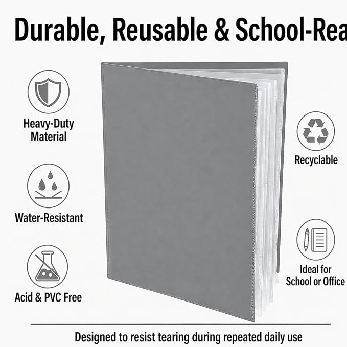 Ultra PRO - 50 Pack Grey Heavy Duty 2-Pocket Folders with 6 Clear Internal Pages, Waterproof Poly Project Organizer for School and Office, Fits 8.5 x 11 Letter Size, Customizable Clear Covers