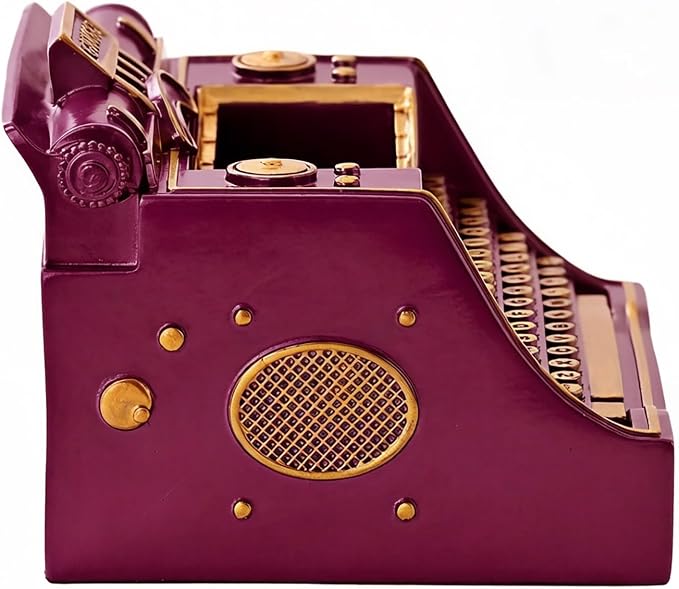 Retro Typewriter Pen Holder Decorative Resin Vintage Pencil Holders Desk Organizer for Writer's Desk (Purple)