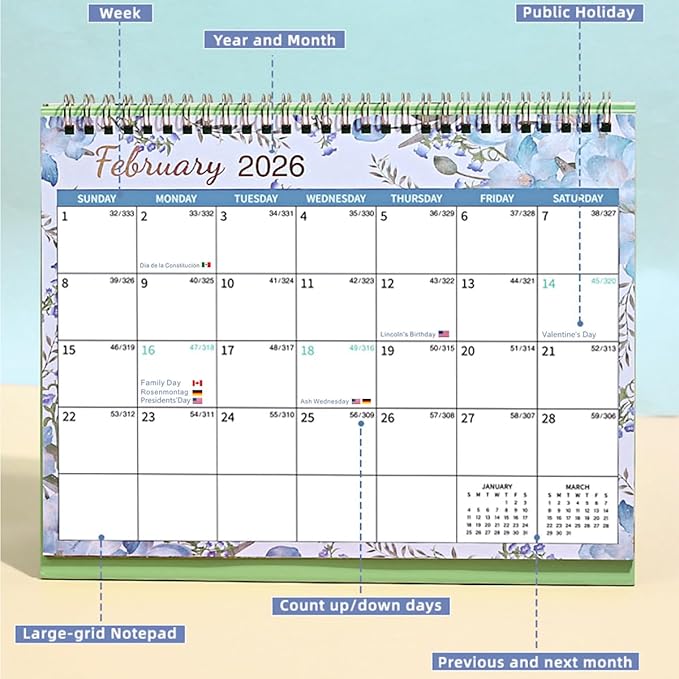 Desktop Calendar 2026-2027 (2 Years) 24 Months Flip Calendar Small Standing Office Desk, 10 x 8.3 inch Standing Desk Calendars (Jan.2026-Dec.2027) With Monthly Planner