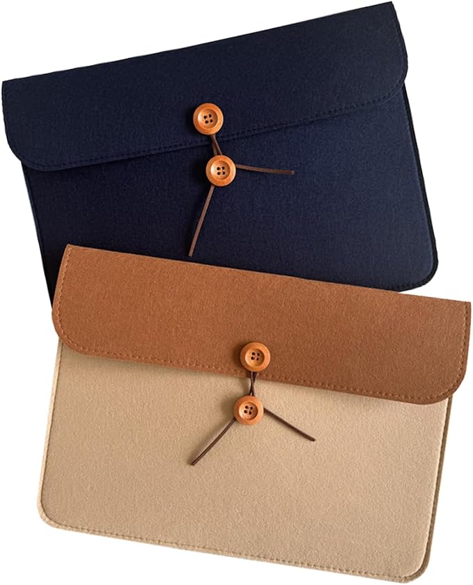 A4 Document Holder Felt File Folder Paper Portfolio Case Letter Envelope Folders with String Tie Closure (2, Blue&Bicolor)