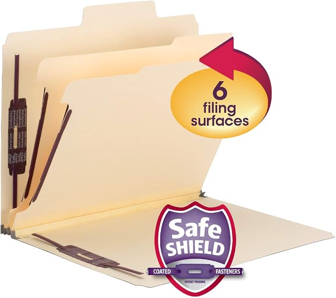 Smead SuperTab Classification Folder with SafeSHIELD Fasteners, Oversized Tab, 2 Dividers, 2" Expansion, Letter Size, Dark Blue, 10 per Box (14010)