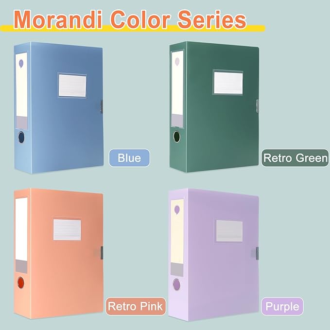 A4 Storage File Boxes Large Capacity Plastic Archives Cases with Lid, 75mm deep, 4 Colores Folding Document Storage Box for Office、Homes and School