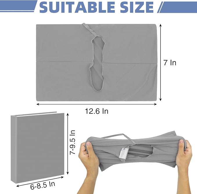 KICNIC Gray Fabric Book Cover for Hardcover, 1 Pack, 6x9 Inch, Up to 8.5”x9.5”, Adjustable School Book Sleeve Protector for Teens, Stretchable Decorative Cloth Book Sox for Book Lovers