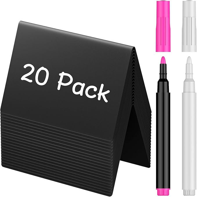 Uniclife 20 Pack Mini Chalkboard Signs for Food, Small Chalkboard Signs with Chalk Markers, Reusable Matte PVC Food Signs Food Labels for Party Buffet Wedding, Blackboard Place Cards Table Signs