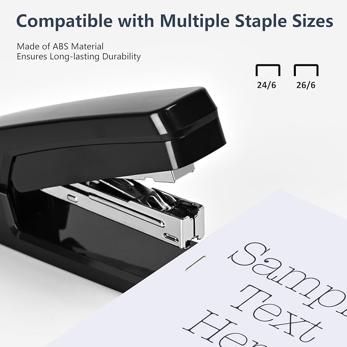 MJMX 360° Rotating Swing-Arm Stapler, 25-Sheet Capacity, with 1000 Staples, 8-Position Lock, ABS Durable Design, for Office/Home/School (Black)
