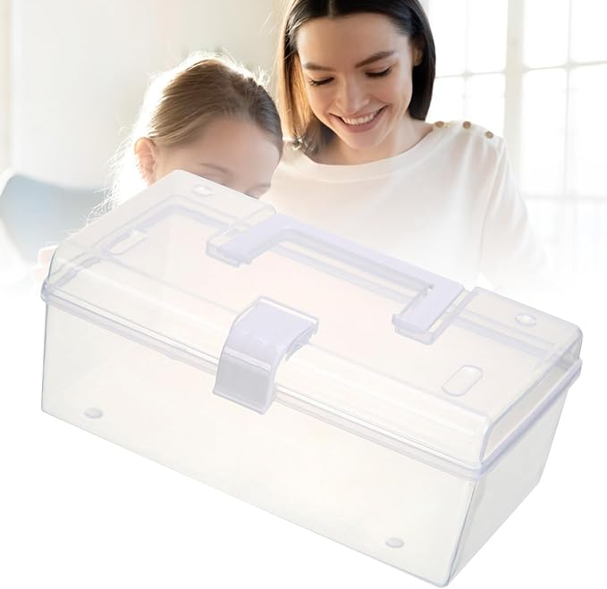Transparent Storage Box Large Capacity Handheld Desktop Organizer Portable Multifunctional Storage Container with Handle for Home Office (L)