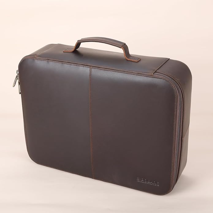 Polare Full Grain Leather Document Organizer Bag Storage Cabinet Box Portable Home Business Safe Folder with Lockable YKK Zipper