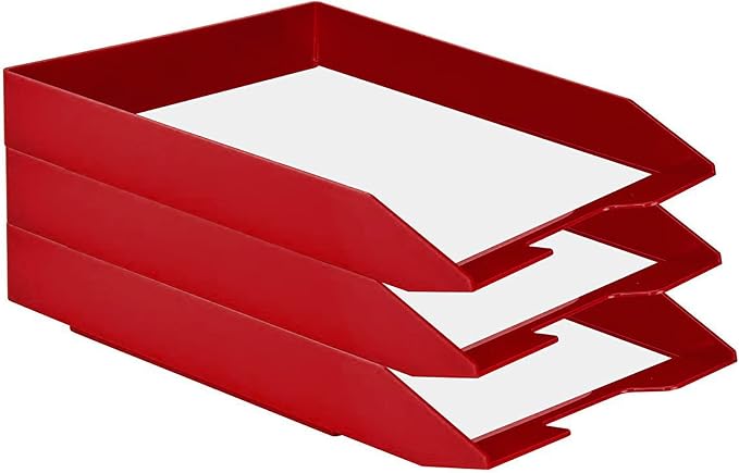 Acrimet Stackable Letter Tray Front Load, Letter Size, Stacking Document Desk Office Paper Organizer, Plastic, Solid Red Color, 1 Unit