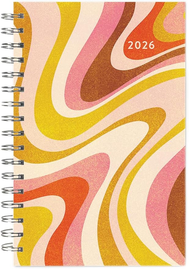 2026 Planner, Weekly & Monthly Planner, Retro 70s Psychedelic Abstract Design, 12-Month Engagement Calendar: 2026, 6" x 9", Groovy Swirls