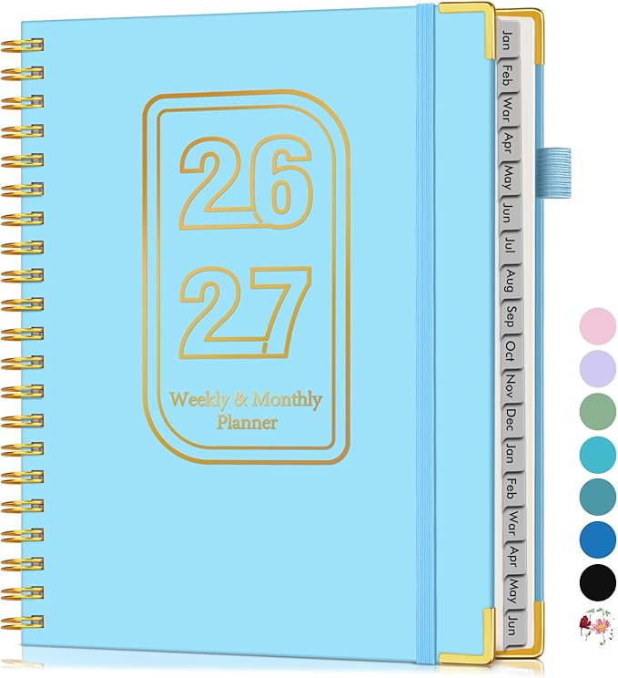 Planner 2026-2027, 18 Months Weekly and Monthly Hardcover Planner, January 2026 - June 2027, 8.5" x 11" A4 Large Daily Calendar Planner Book with Tabs, Spiral Yearly Agenda Organizer Notebook for School Work Home, Sky Blue