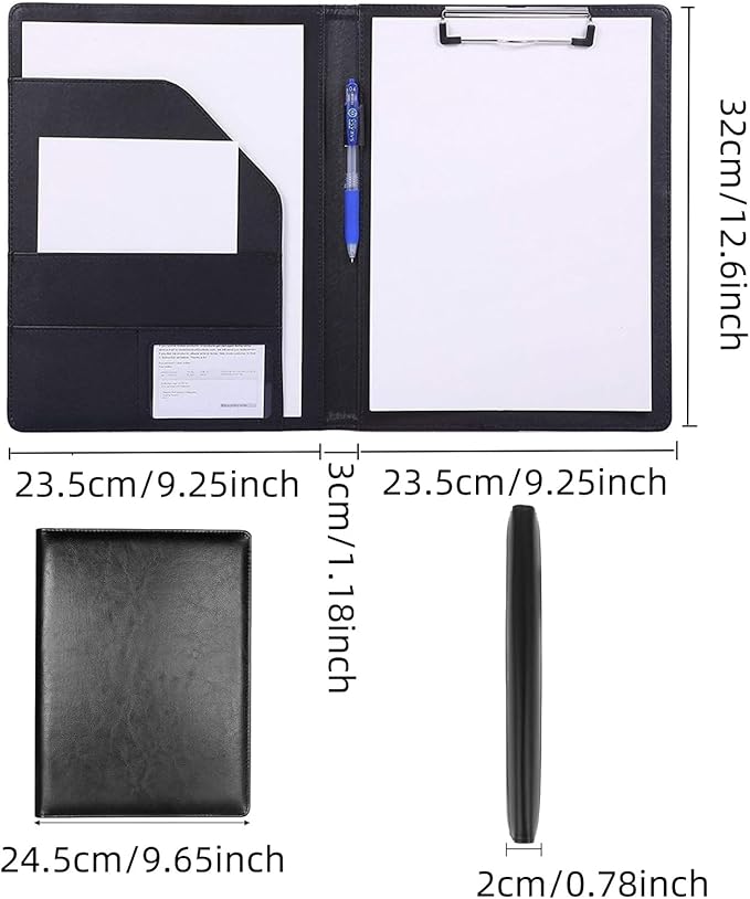 Padfolio Clipboard Folder, A4 Size PU Leather Portfolio Organizer with Cover for A4 Letter Size Notepad, Resume, Writing Pad