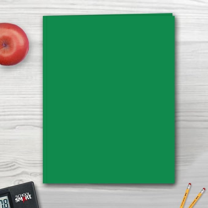 School Smart 2-Pocket Folders with No Brads, Green, Pack of 25