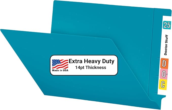 Teal File Folders, Doctor Stuff, Letter Size Reinforced End Tab Folder, 14 pt Stock, Box of 50