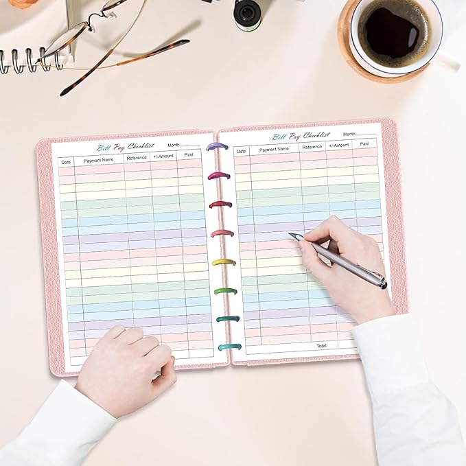 Junior Size Payment Checklist Refills - 50 Sheets/100 Pages Colorful Monthly Budget Forms for 8-Disc Discbound Planners, 100 gsm White Paper, 5.8" x 8.3"
