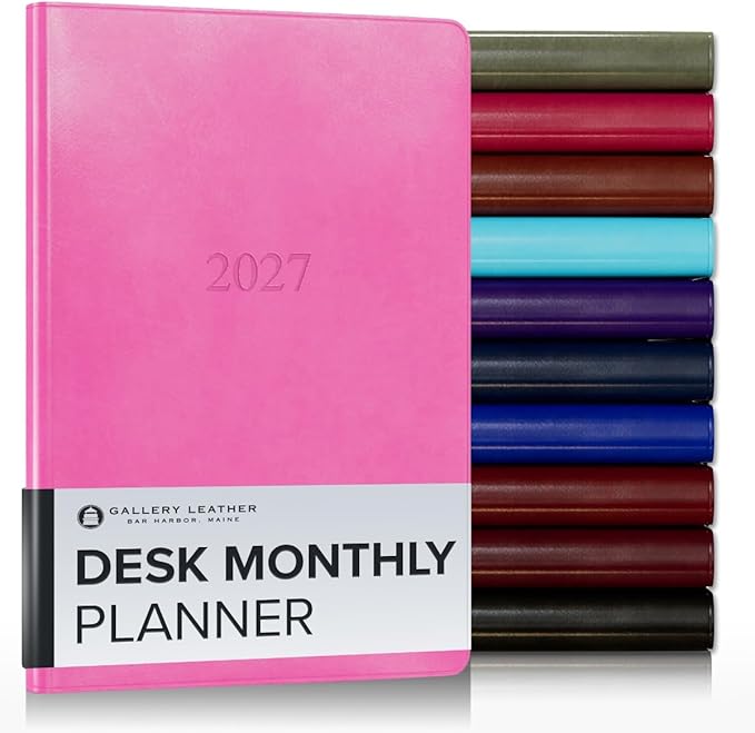 Gallery Leather Desk Monthly Planner 2027, Elegantly Bound Calendar Planner and Notebook with Stylish Gold-Gilded Page Edges, 18 Months - Acadia Hope - 8x5.5"