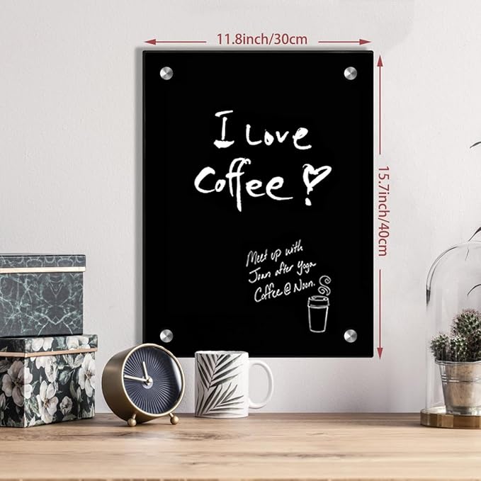 Okydoky Black Glass Dry Erase Whiteboard, 12" x 16" Frameless White Board for Home,School,Office,Black Surface(Glass BB-BK-3040)