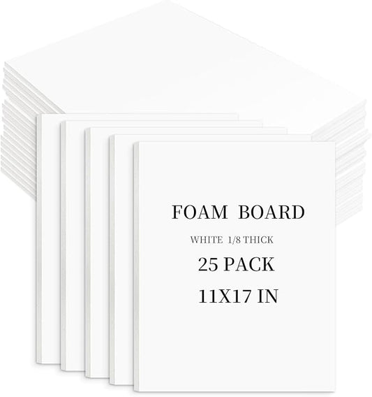 Golden State Art, White Foam Boards 25 Pack 11x17 Foam Core Board, 1/8" Thick Acid Free Foam Poster Board for Modeling, Billboard, Projects, Paintings and Display