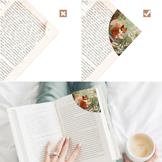 2PCS PU Leather Bookmarks 3.5x3.5 Inch Squirrel Floral Reading Design | PU leather bookmarks with squirrel floral reading design for story books, journals, study notes, young readers and book fans