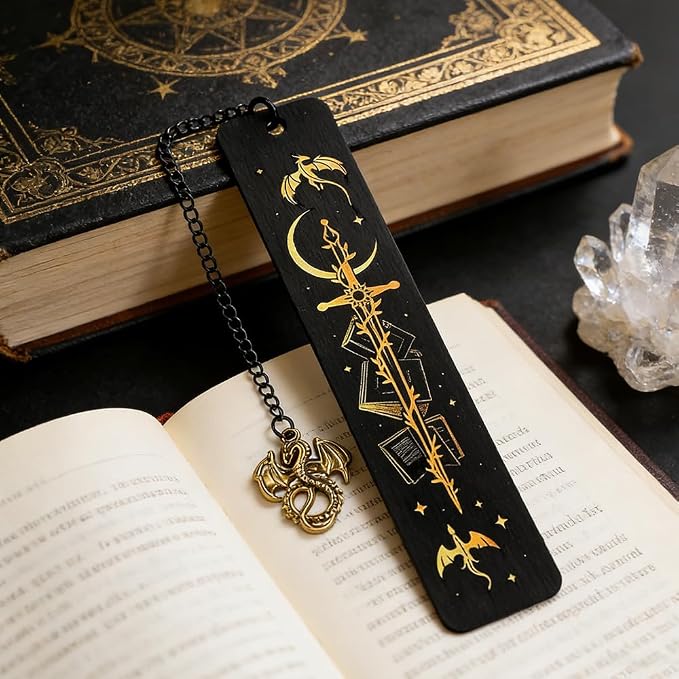 Dragon Sword Bookmark for Fantasy Book Lovers, Stainless Steel Metal Bookmark with Dragon Charm Chain, Dark Fantasy Reading Accessory, Collectible Book Mark Gift for Women Men Readers(Dragon)