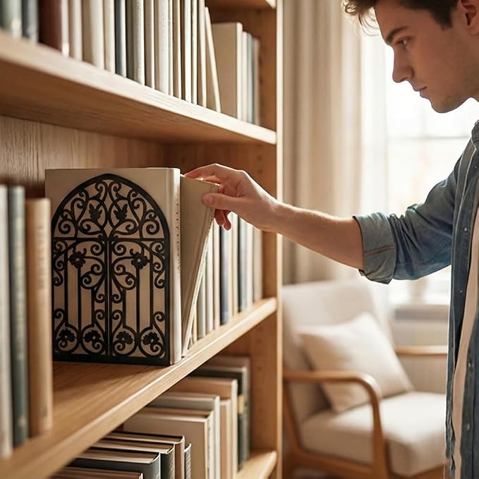 2 Pcs Vintage Door Bookends, Metal Decorative Bookends for Shelves, Heavy Duty Book Holders Suitable for Multiple Scenarios, Black