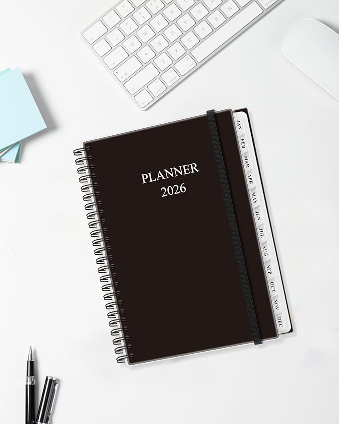 Planner 2026 - Weekly & Monthly Planner from January 2026 to December 2026, Agenda 2026 with Inner Pocket, Elastic Band, 6.4" x 8.5", Black