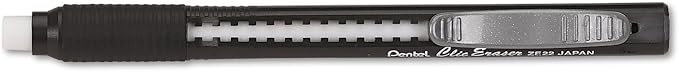 Pentel Clic Eraser, Retractable, Pocket Clip, Rubber Grip, Black Barrel (PENZE22A)