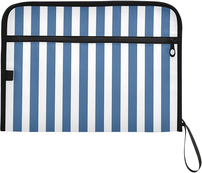 ALAZA Blue White Striped 13 Pocket Expanding File Folder with Labels, Accordion File Folder File Organizer Letter A4 Paper for Office School Student
