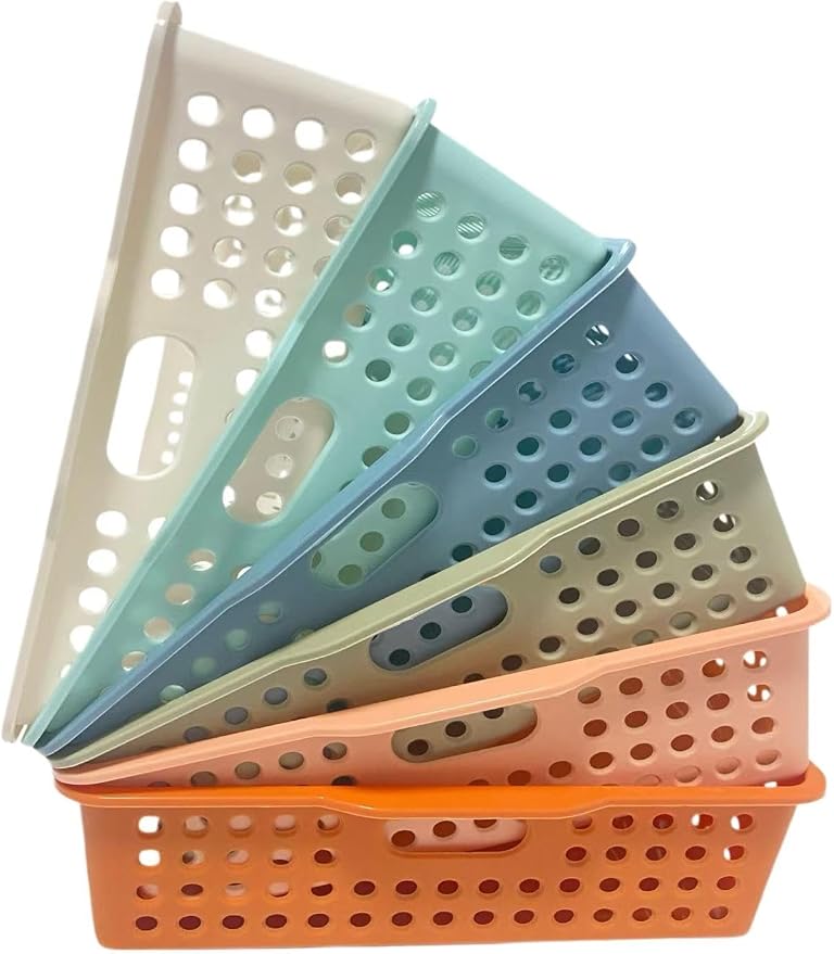 6 Pack Classroom Paper Baskets, Organizing Desk Boho Tray for A4 Papers, Classroom Storage Plastic Paper Bins, Fun Turn In Trays for Teachers and Students, Office Desk Room Trays