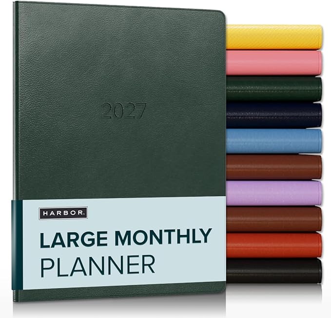 Harbor Large Monthly Planner 2027, Calendar Planner and Notebook, Durable Faux Leather, 14 Months, 96 Pages, Softcover & Lightweight - Leida Pine - 9.75x7.5"