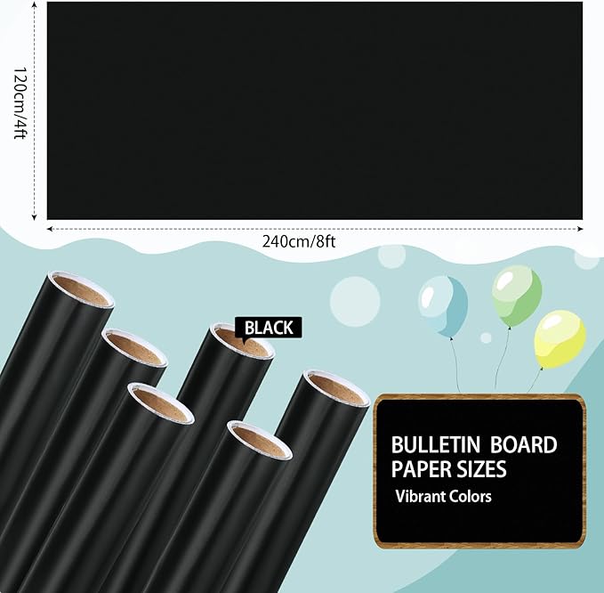 Skyygemm 6 Rolls Bulletin Board Paper Fade Resistant Colored Bulletin Board Paper Roll Bulk for Art Decor Drawing Craft Painting(4 x 8 ft,Black)