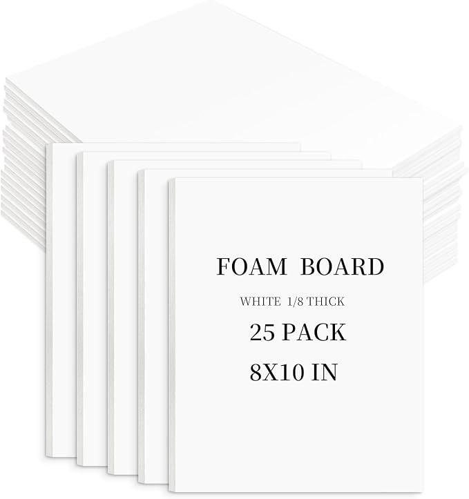 Golden State Art White Foam Boards 25 Pack 8x10 Foam Core Board 1/8" Thick Acid Free Foaming Poster Board for Modeling, Billboard, Projects, Paintings and Display