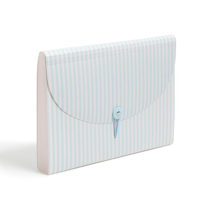 U Brands 13 Pocket Poly Expandable File, 13" x 9.65" x 1.5", Muted Prep Blue Stripes, Letter Size