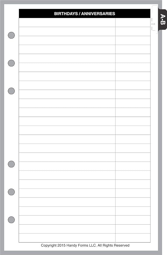 Compact Size Name & Address Refill, Sized and Punched for Franklin Covey Compact and Other Notebooks (4.25" x 6.75")