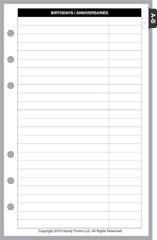 Compact Size Name & Address Refill, Sized and Punched for Franklin Covey Compact and Other Notebooks (4.25" x 6.75")